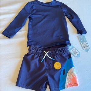 NWT Cat & Jack Toddler Boy Navy Blue Shark Swim Set